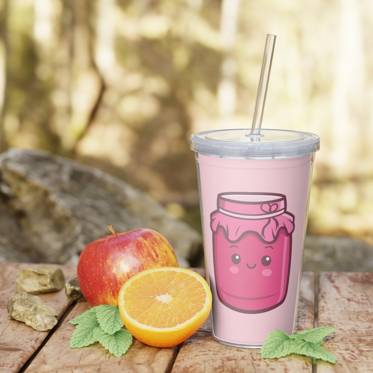 Jam Jar Plastic Tumbler with Straw