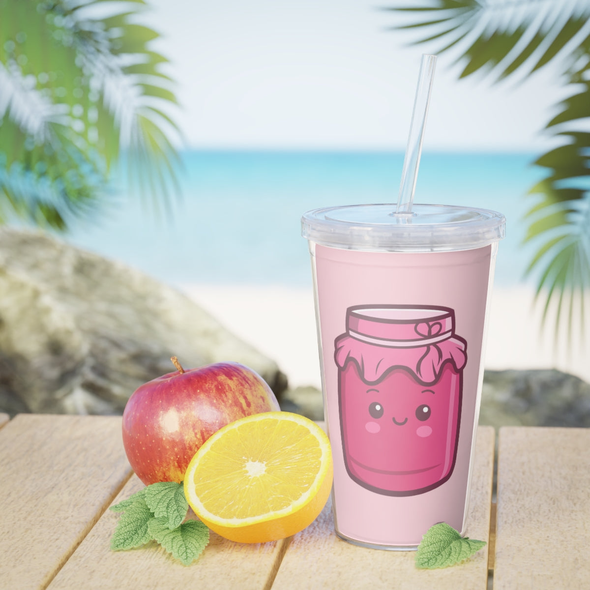 Jam Jar Plastic Tumbler with Straw