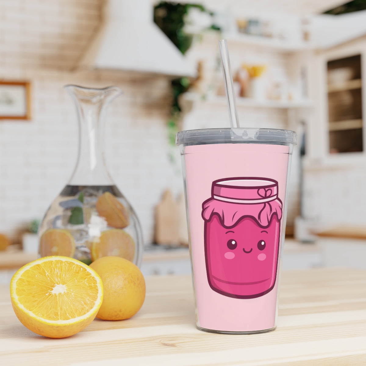 Jam Jar Plastic Tumbler with Straw