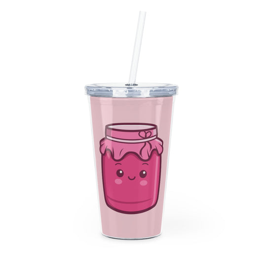 Jam Jar Plastic Tumbler with Straw